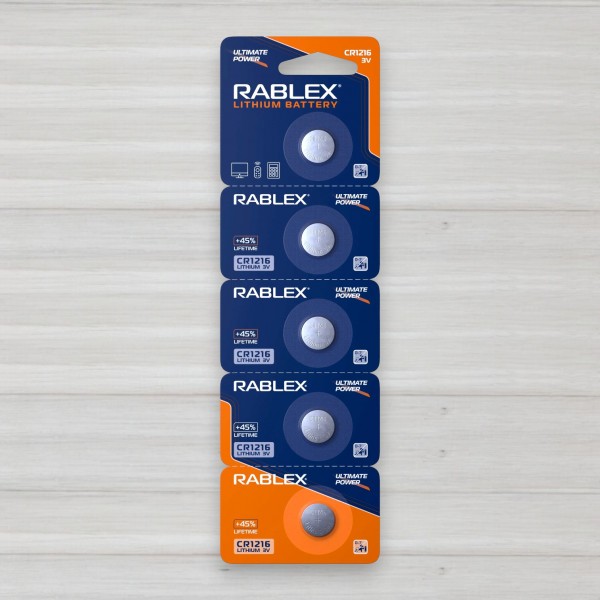 Батарейка літієва Rablex таблетка CR1216, 3V, 5шт/уп